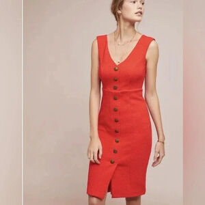Anthropologie Red Button-Front Dress